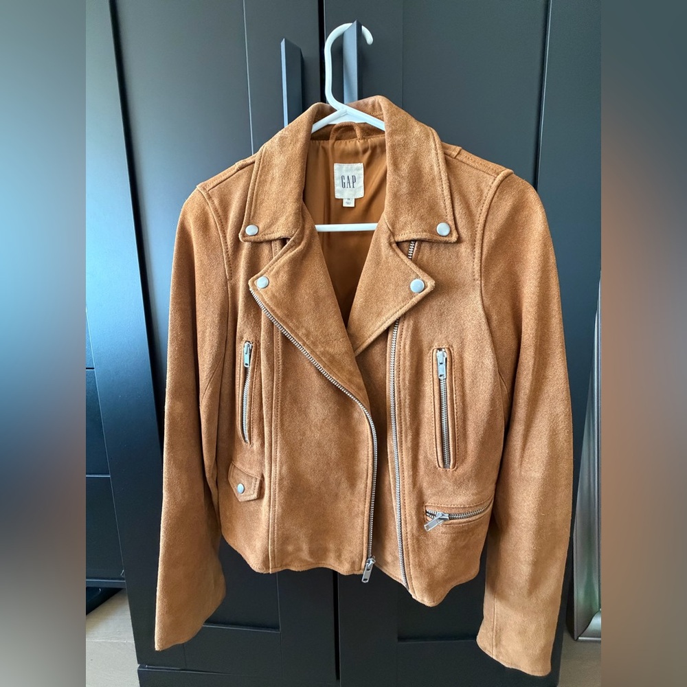 GAP Tan 100% Suede Moto Jacket